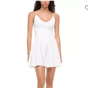 BNWT STAUD Dena White Mini Dress Size 8 Drop Waist